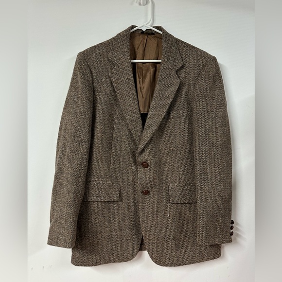Vtg Harris Tweed Handwoven 100% Pure Scottish Wool Men Blazer Jacket 42R Brown - Picture 1 of 10